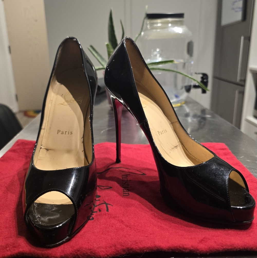 Christian Louboutin Black Peep-Toe Heels